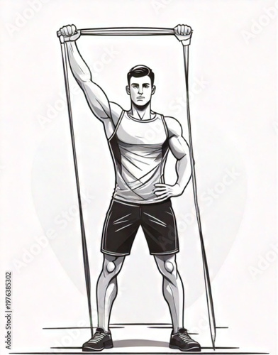 Man performing shoulder exercise with resistance band workout.