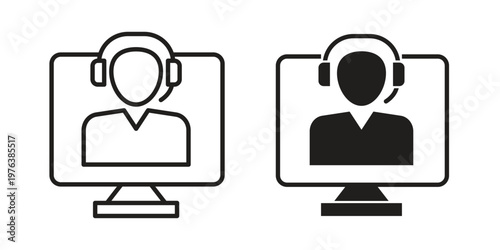 Tech support icon silhouette. Editable stroke. Line vector illustration design