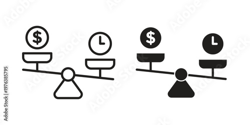 Time and money compare scale icon silhouette. Editable stroke. Line vector illustration design