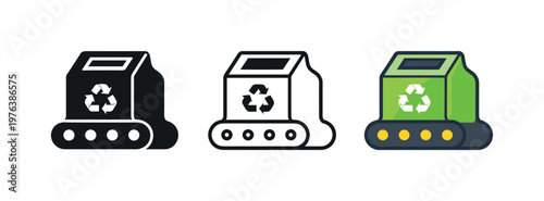 Waste management context illustrated by a conveyor-style collection box with slanted intake slot combined into one symbol,