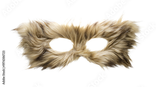 Furry animal ball mask with eye holes fluffy beige and brown feathers