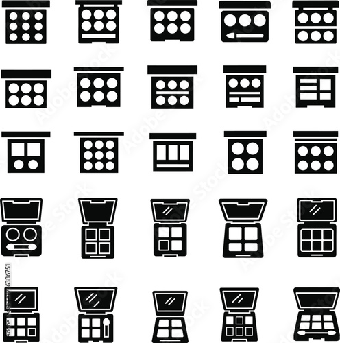 Makeup palettes and eye shadow cases icons with makeup kit beauty products beauty case cosmetics
