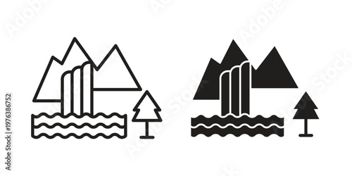 Waterfall icon silhouette. Editable stroke. Line vector illustration design