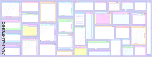 Set Of Y2k UI Compouter Window Boxes Vector Design. Cool Vaporwave Interface Tab Frames.