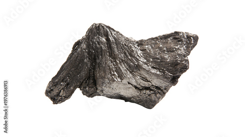 Dark rough-textured mineral or ore, isolated against a white background.