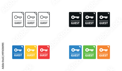 Keycard Design Display. Guest access unfolds with repeated key cards placed left to right, uniform rectangular shapes and corner