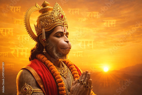 Lord Hanuman Devotional Sunset Prayer Hindu God Spiritual Background