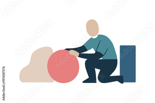 Human figure gently adjusting one abstract shape to test meaning without committing to interpretation. Stylized editorial
