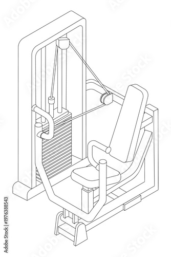 Chest press - hand drawn isometric black and white vector illustration.