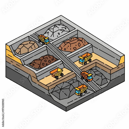 Mine Tunnel with Coal and Machinery.