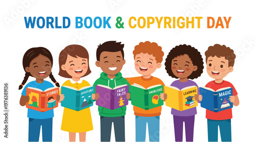 vector of children student celebrating "World Book and Copyright Day" 001