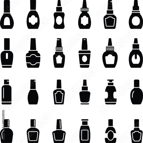 Variety of bottles and containers for nail polish and cosmetics vector icons cosmetic bottle