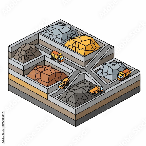 Mining industry with trucks and ore.