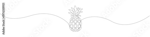 Minimalist pineapple one line drawing featuring a modern continuous line illustration of tropical fruit with a smooth flowing line, clean contour, and abstract linear silhouette.