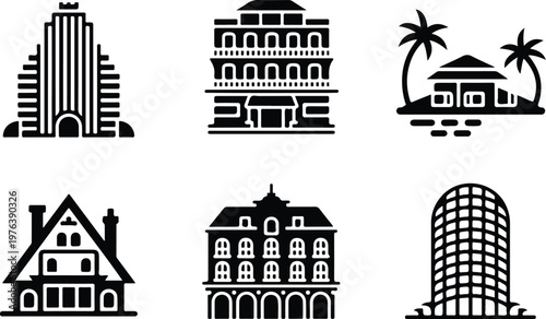 Hotel Silhouette Icon Hospitality Building Outline Design