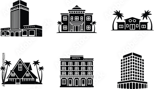 Hotel Silhouette Icon Hospitality Building Outline Design