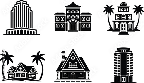 Hotel Silhouette Icon Hospitality Building Outline Design