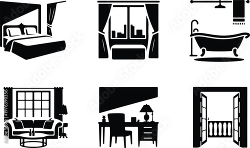 Hotel Silhouette Icon Hospitality Building Outline Design