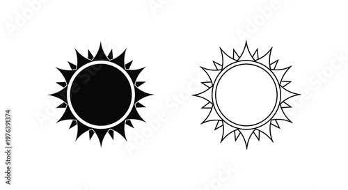 Two sun icons one filled and one outline with a spiky design silhouette
