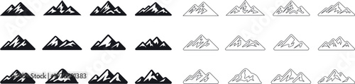 Collection of stylized mountain peak silhouettes and outlines for graphic design use