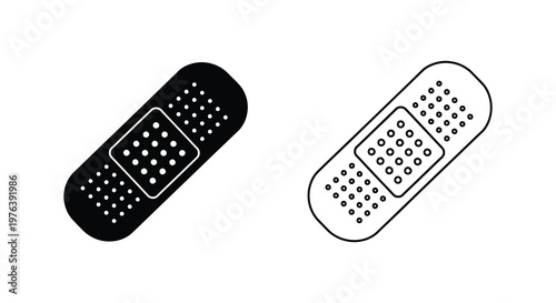 Two adhesive bandages one filled and one outlined in a stark design silhouette
