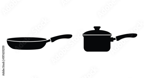 Black cookware set featuring a frying pan and saucepan minimalist silhouette