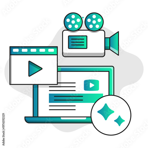 AI Video Production Icon, Automated Video Creation and Editing Workflow for Digital Content Development, Enabling Efficient Media Production Enhanced Creativity and Scalable Visual Storytelling