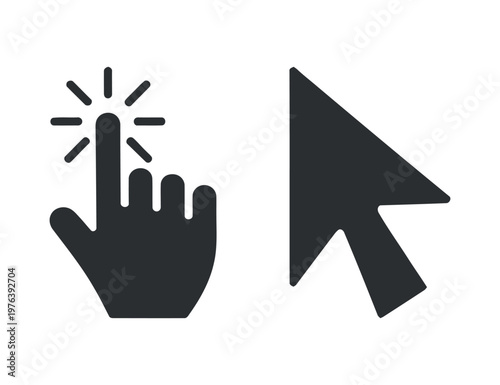 Digital cursor icon with hand pointing finger against white background for web design