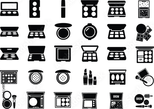 Cosmetic makeup products icons set with cosmetic lipstick foundation concealer skincare