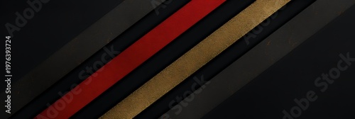 A modern and stylish abstract pattern of lines in a diagonal design, featuring red, black, and gold colors. The lines overlap each other, creating a dynamic visual effect.