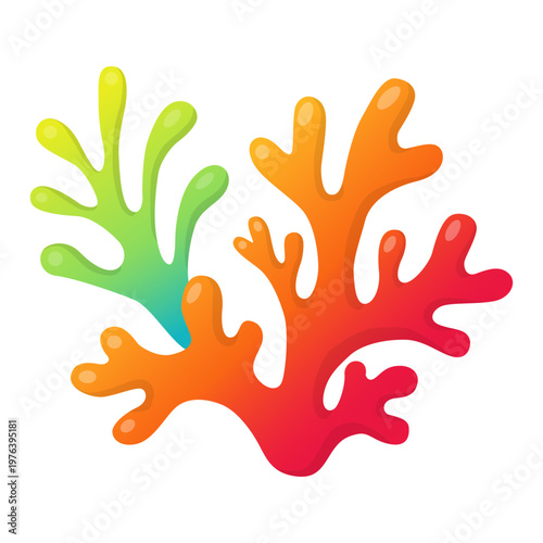 Colorful coral reef in flat style as an ocean sea element for underwater and marine themed designs