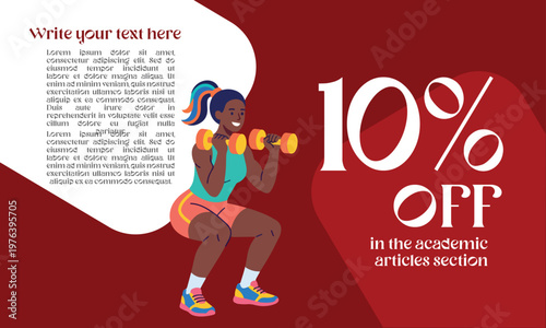 editable promotional post with discount on gym articles, percentage, and sale