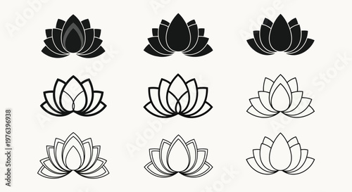 Lotus Flower Icons Set whisk illustration
