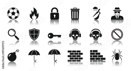 Set Of Black Icons With Reflections whisk illustration