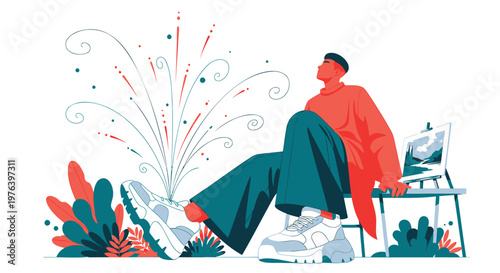 Creative man, colorful illustration, artistic inspiration, vector art