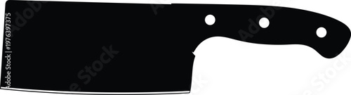 Black silhouette of a large butcher cleaver knife with white detailing on a transparent background.