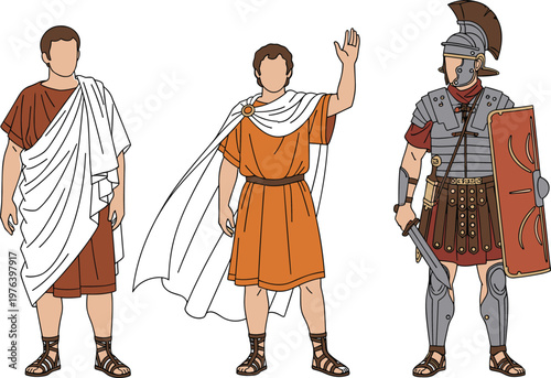 Ancient Roman Characters in Tunics, Togas, and Armor for Historical, Costume, and Roman Empire Graphics
