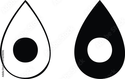 Black and white teardrop shapes with circles