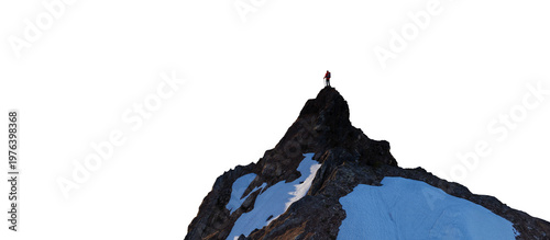 Solo Climber Standing On Mountain Peak With Snow — Adventure, Solitude, And Achievement 3D Rendering