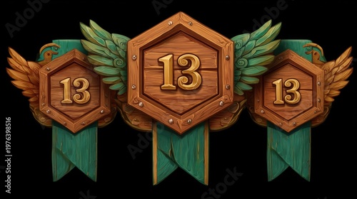 Award Ribbons with Numbers 13