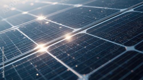 Close-up of advanced solar cells capturing sunlight with reflective surfaces
