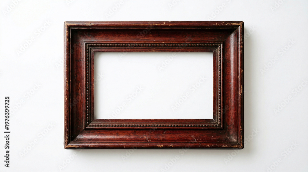 Fototapeta premium horizontal old red brown wide picture frame cutout on white background