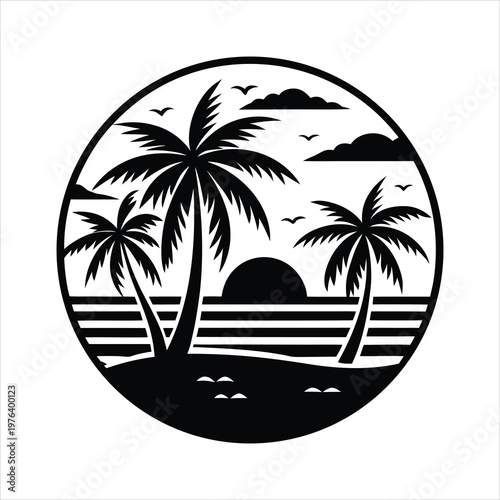 Summer Tropical Beach Sunset Vector Art