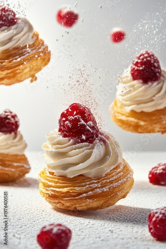 danish pastry flying with berry jam filling, isolated on white background