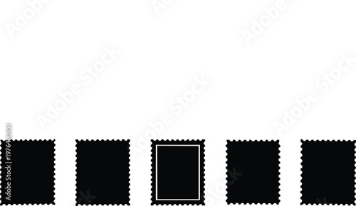 Five black postage stamps with one outlined white