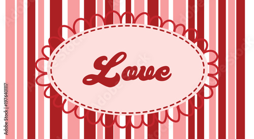 Vector art of valentines day card with love text on pink and red striped background