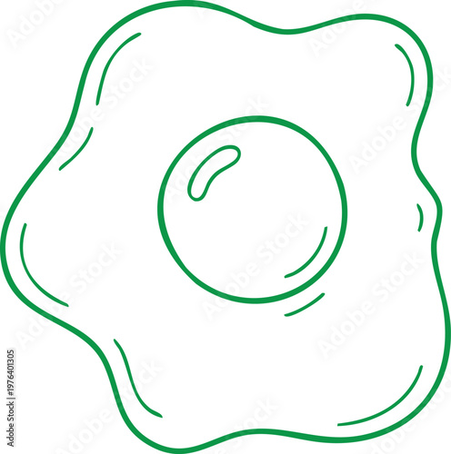 Green outline of a fried egg on white