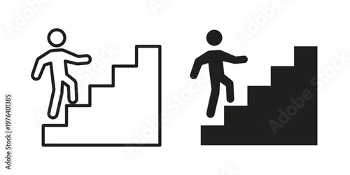 Stairs climbing icon clipart symbol isolated on white background. Flat and stroke designs.
