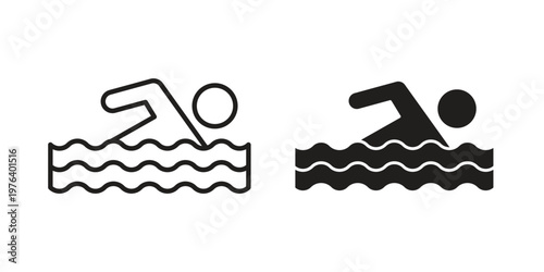 Swim icon clipart symbol isolated on white background. Flat and stroke designs.