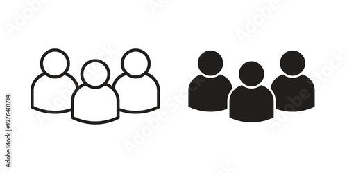 Team icon clipart symbol isolated on white background. Flat and stroke designs.